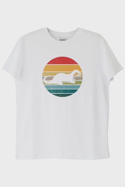 Koşan Susamuru Baskılı Retro Tasarım Beyaz Tişört