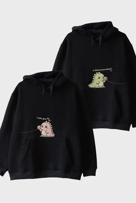 Tatlı Dinozor Çift Siyah Hoodieleri