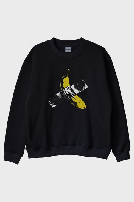 Taped Banana Baskılı Eğlenceli Muz Tasarımlı Siyah Bisiklet Yaka Sweatshirt