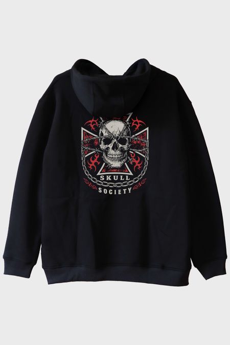 Skull Society Kafatası Tasarımlı Siyah Hoodie