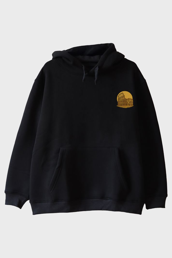Colosseum Figürlü Siyah Hoodie