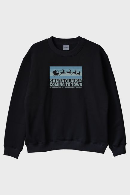 Santa Claus Siyah Bisiklet Yaka Sweatshirt