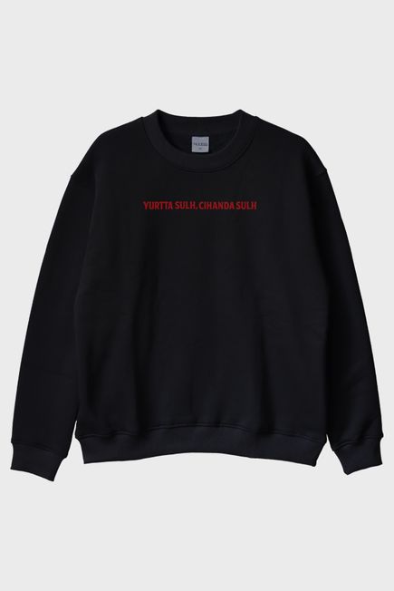 Yurtta Sulh Cihanda Sulh Siyah Bisiklet Yaka Sweatshirt