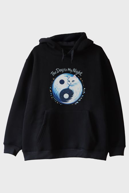 Gündüz ve Gece Kedi Siyah Hoodie