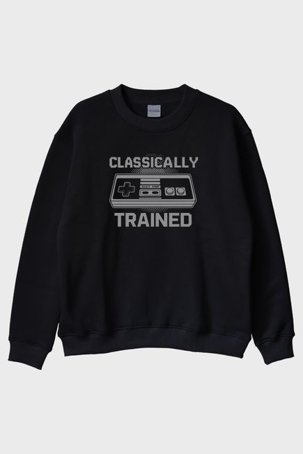 Classically Trained Retro Oyun Konsolu Baskılı Siyah Bisiklet Yaka Sweatshirt
