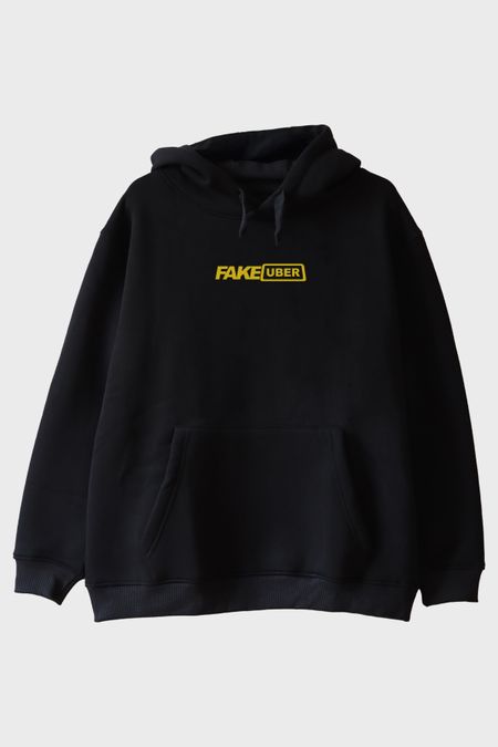 Fake Uber Mizahi Siyah Hoodie