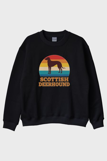 Scottish Deerhound Baskılı Retro Siyah Bisiklet Yaka Sweatshirt