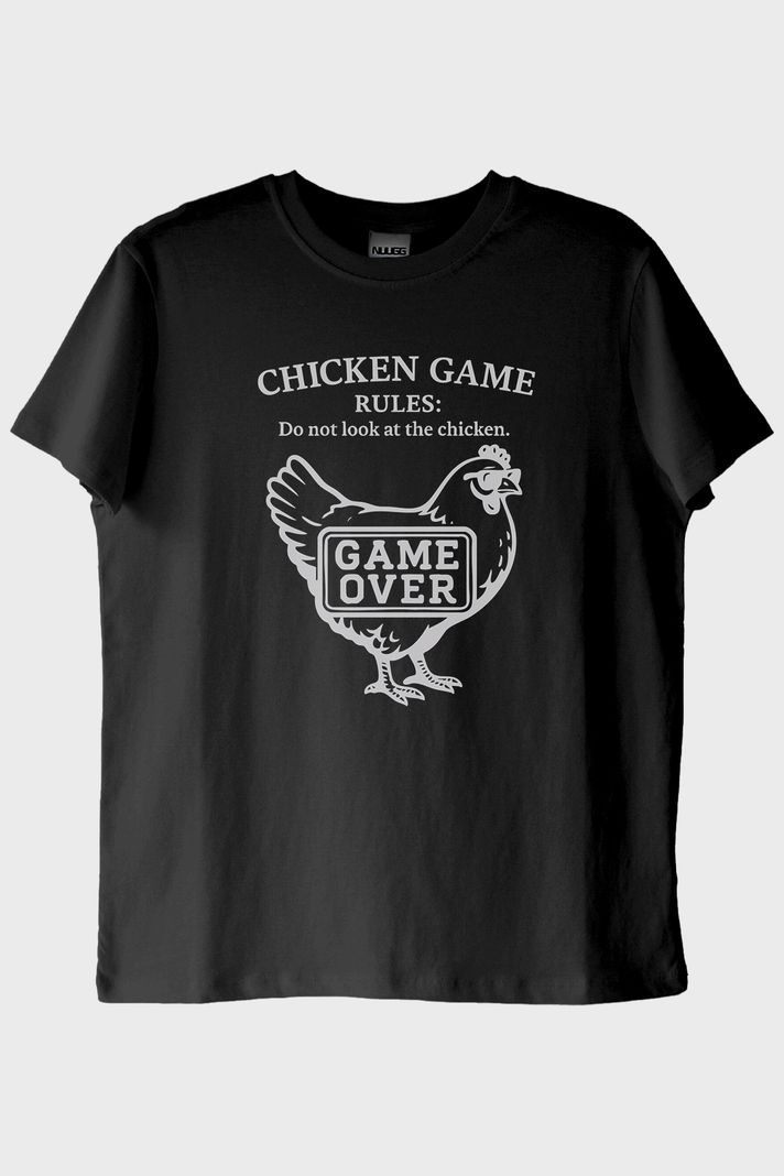 Chicken GAME Tavuk Tasarımlı Baskılı Siyah Tişört