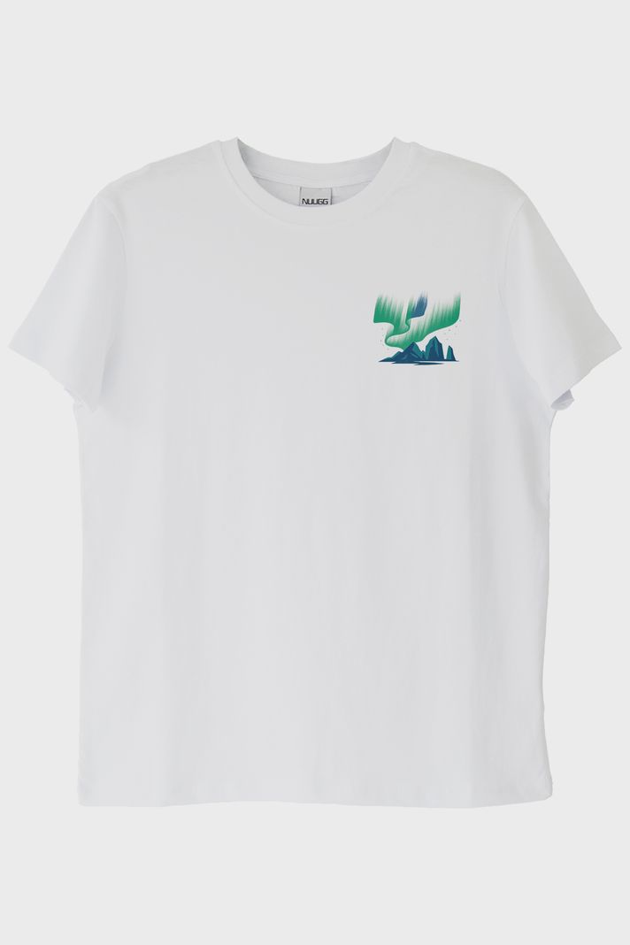 Aurora Borealis Kuzey Işıkları Tasarımlı Beyaz Tişört