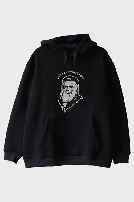 ¡Viva la Evolución! Baskılı Bilim Temalı Siyah Hoodie