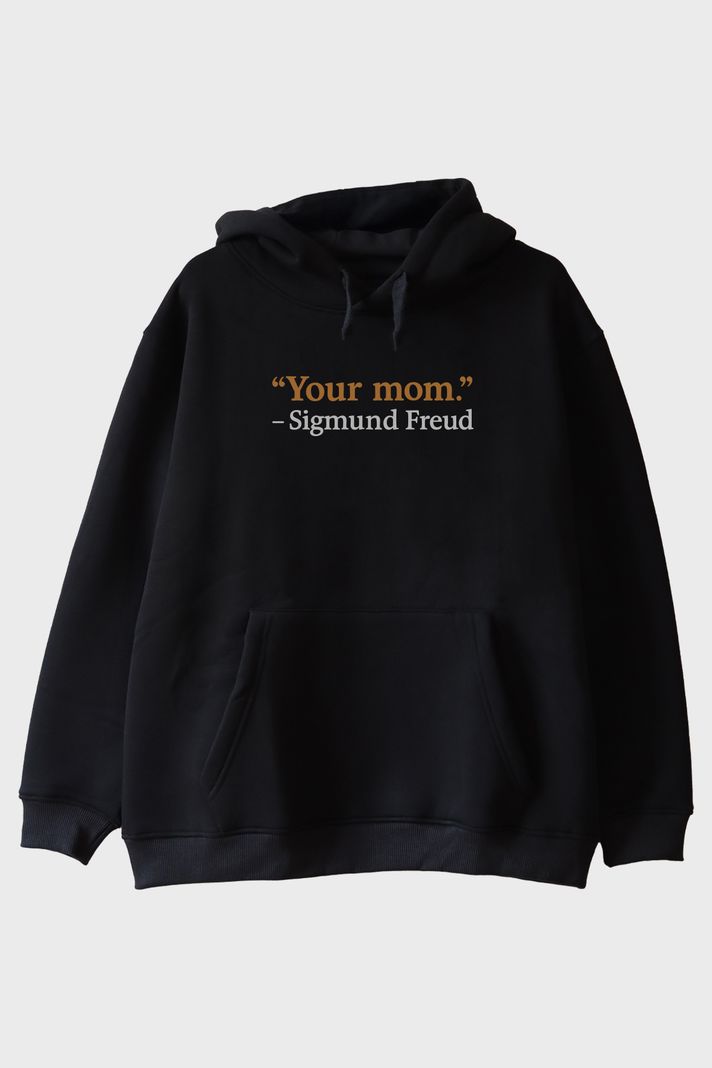 Your Mom Mizahi Baskılı Siyah Hoodie