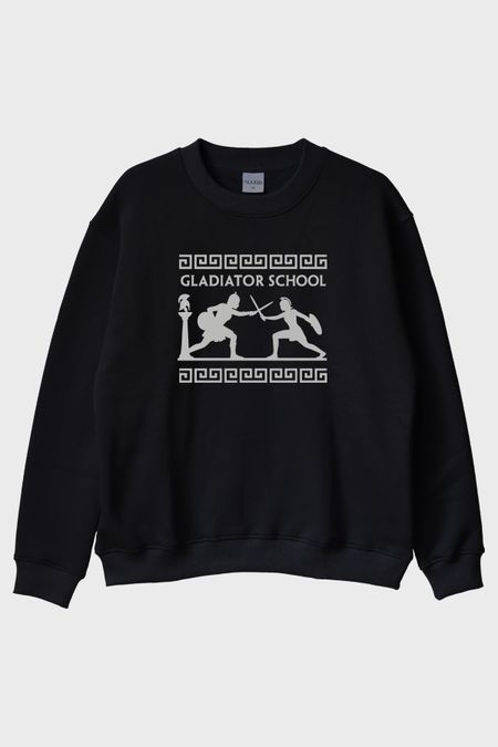 Gladyatör Okulu Siyah Bisiklet Yaka Sweatshirt