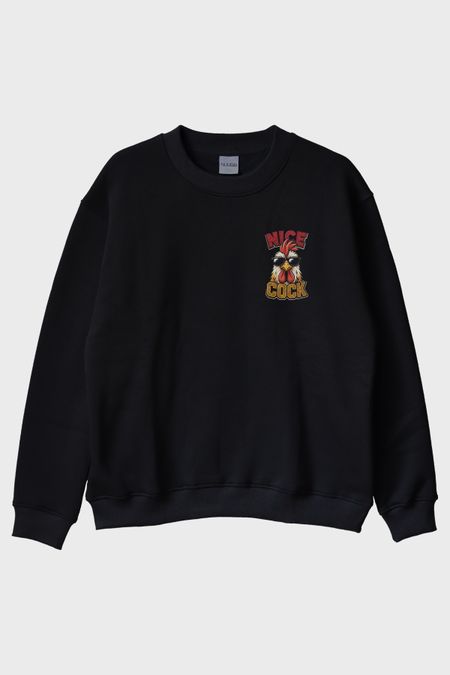 Nice Cock Siyah Bisiklet Yaka Sweatshirt