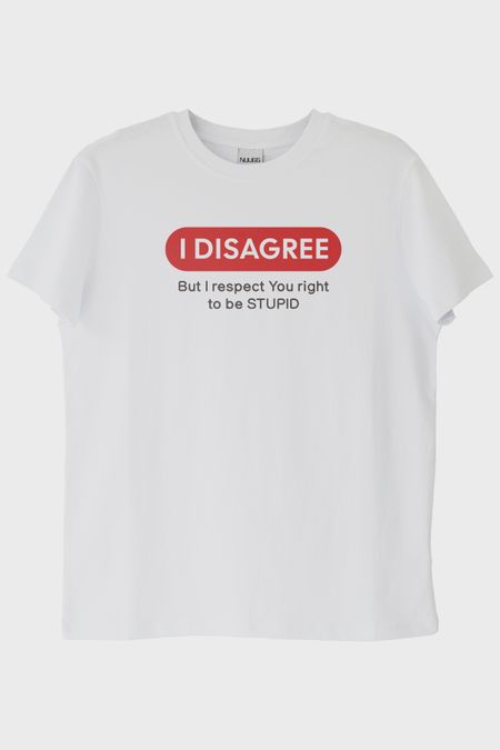 I Disagree Baskılı Mizahi Beyaz Tişört