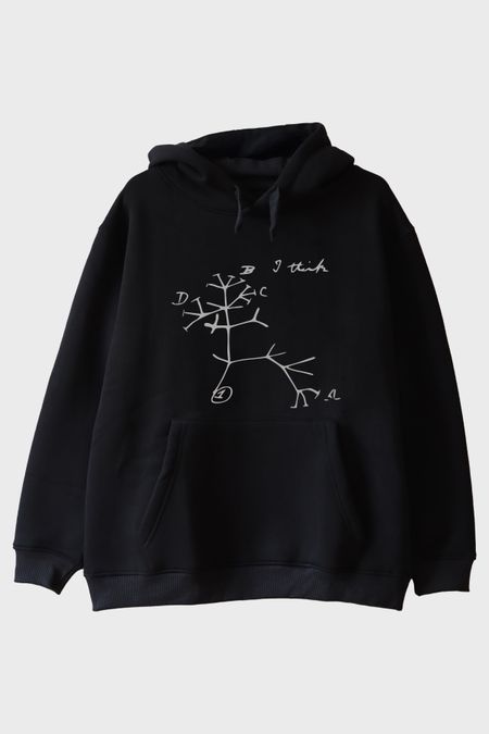 I Think Baskılı Evrim Ağacı Tasarımlı Siyah Hoodie