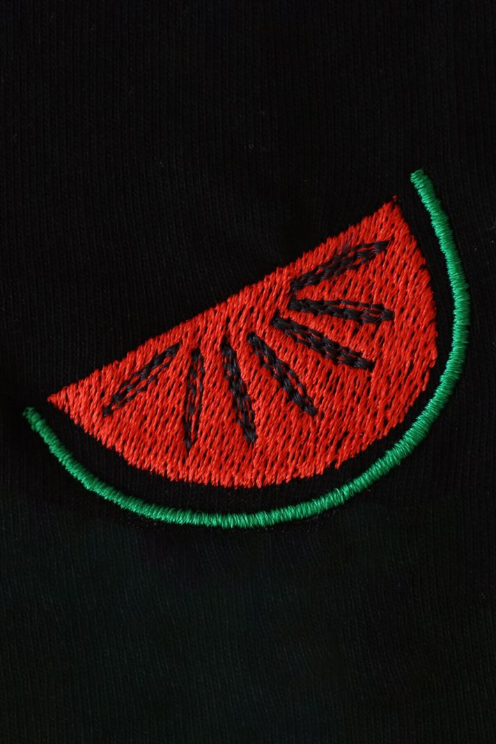 Karpuz Desenli Siyah Nakış Tişört