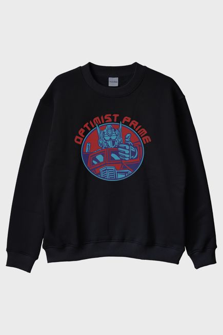 OPTIMIST PRIME Tasarımlı Robot Baskılı Siyah Bisiklet Yaka Sweatshirt