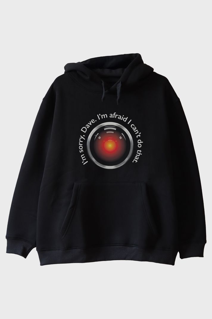 I'm Sorry Dave Bilimkurgu Temalı Baskılı Siyah Hoodie