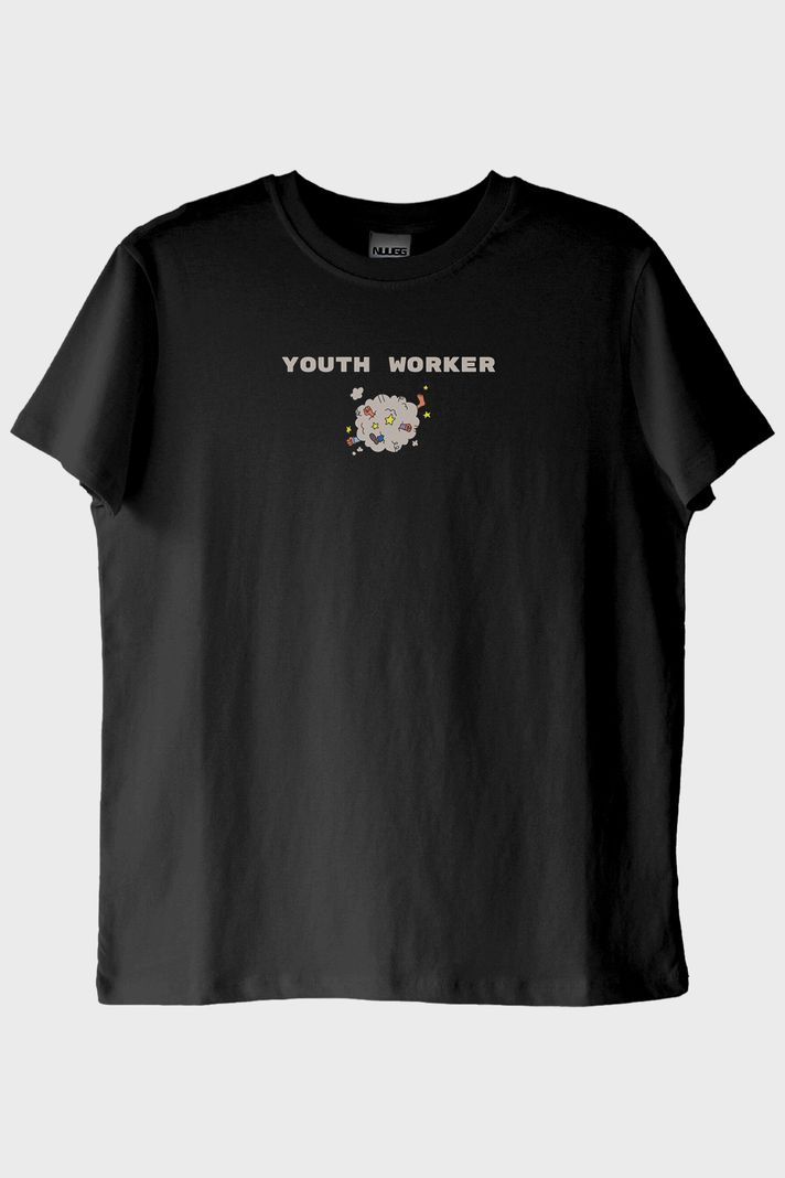 Youth Worker Siyah Tişört ön görsel