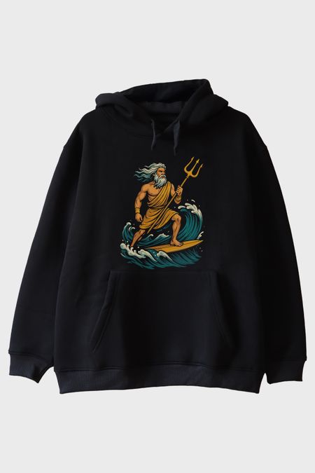 Deniz Tanrısı Poseidon Siyah Hoodie