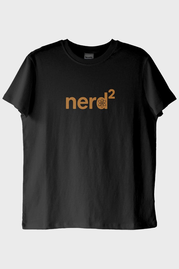 nerd² Atom Sembollü Baskılı Siyah Tişört