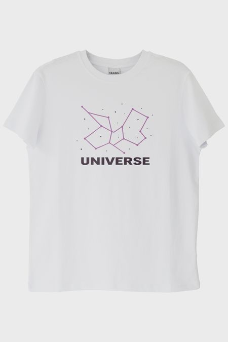 Kozmik Yıldız Desenli Beyaz Tişört