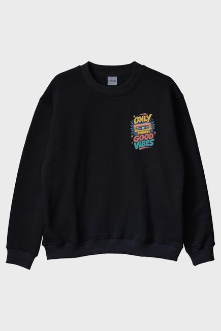 Only Good Vibes Siyah Bisiklet Yaka Sweatshirt