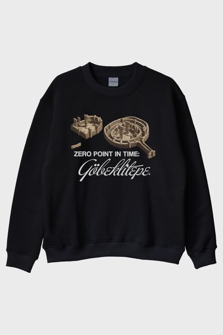 Göbeklitepe Tasarımlı Siyah Bisiklet Yaka Sweatshirt