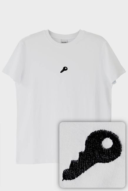 Siyah Anahtar Nakışlı Tişört - Minimalist Sevgili Kombini