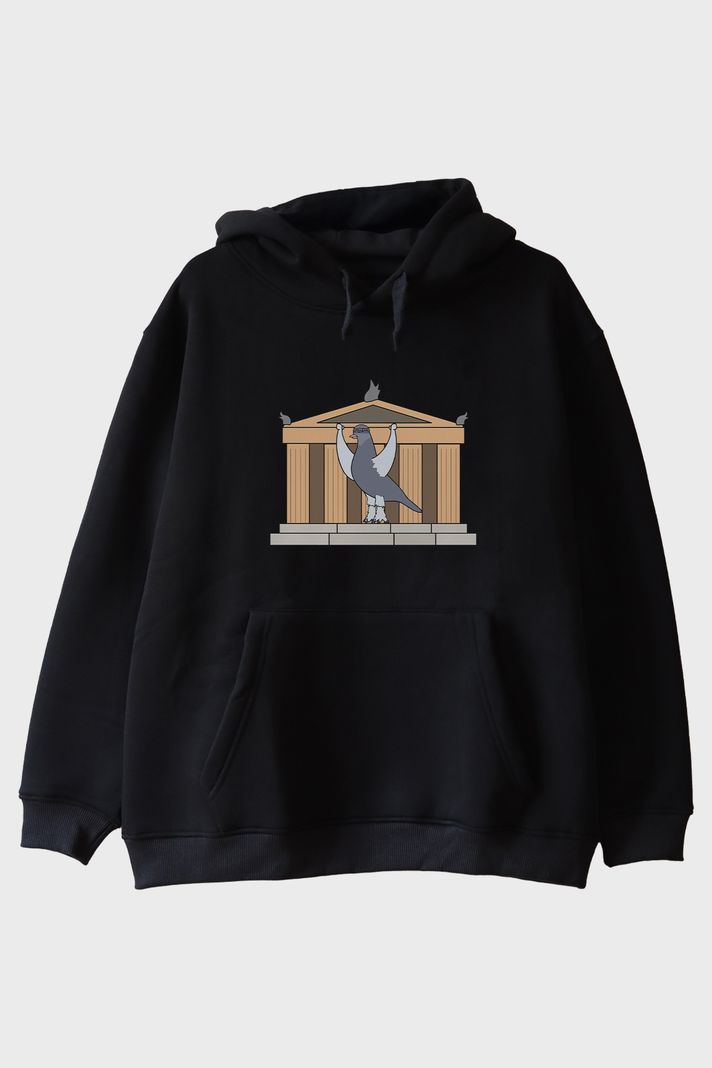 Güçlü Güvercin Siyah Hoodie ön görsel