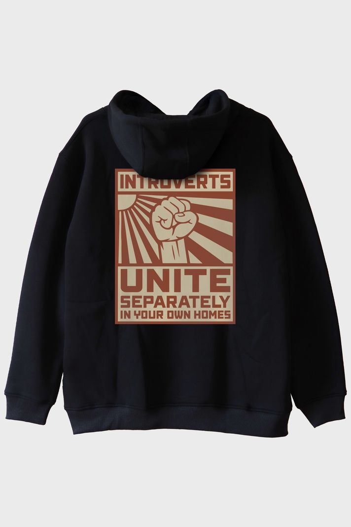Introverts Unite Siyah Hoodie
