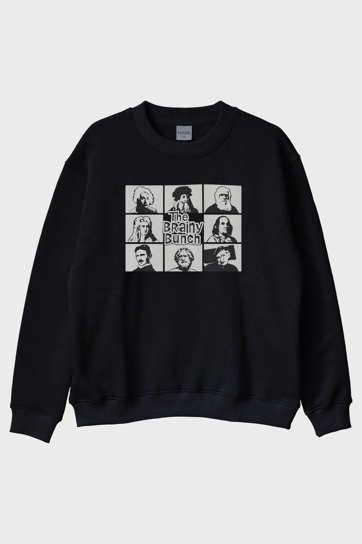 The Brainy Bunch Bilim İnsanları Baskılı Siyah Bisiklet Yaka Sweatshirt
