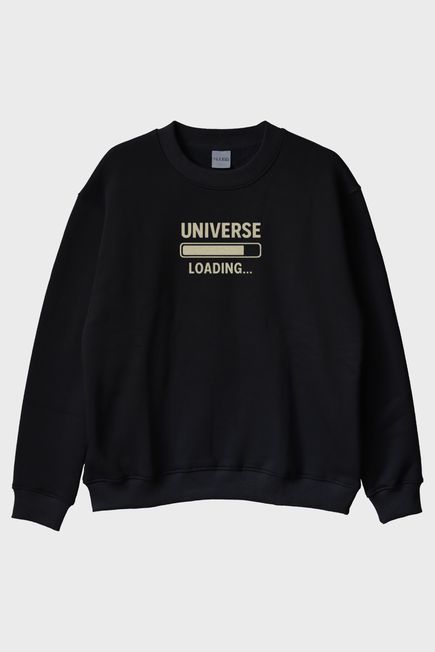 Evren Yükleniyor Siyah Bisiklet Yaka Sweatshirt