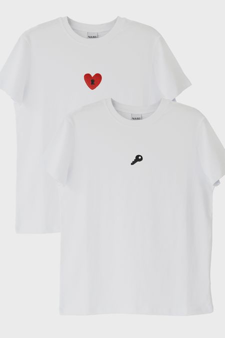 Anahtar ve Kalpli Kilit Desenli Çift Tişörtleri