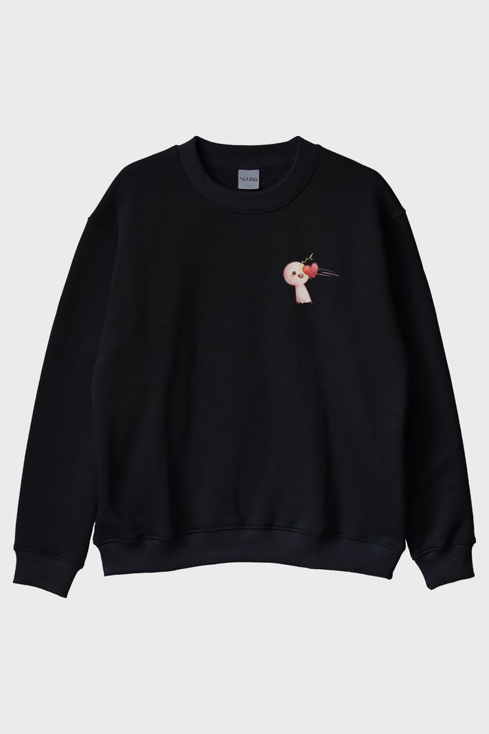 Kalbim Yolda Siyah Bisiklet Yaka Sweatshirt