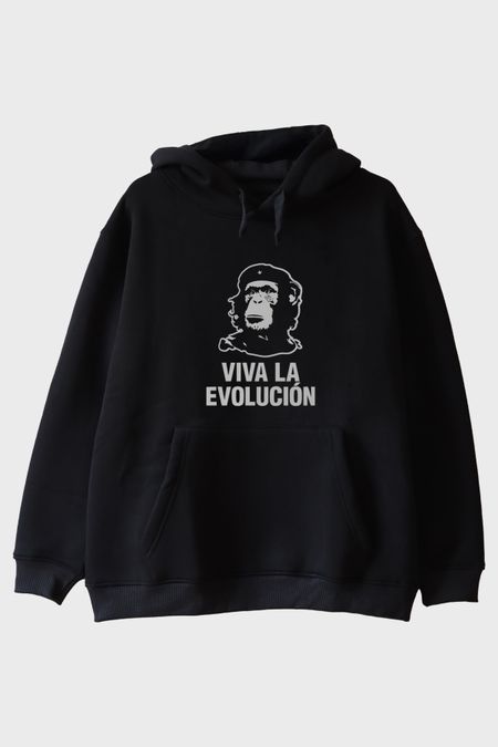 Viva La Evolución Tasarım Baskılı Siyah Hoodie