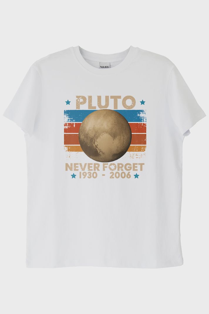 Pluto 'Never Forget' Vintage Baskılı Beyaz Tişört