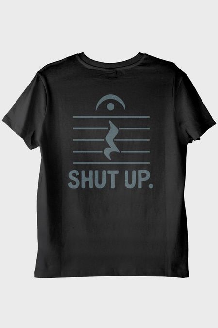 Minimalist 'Shut Up' Müzik Temalı Esprili Siyah Tişört