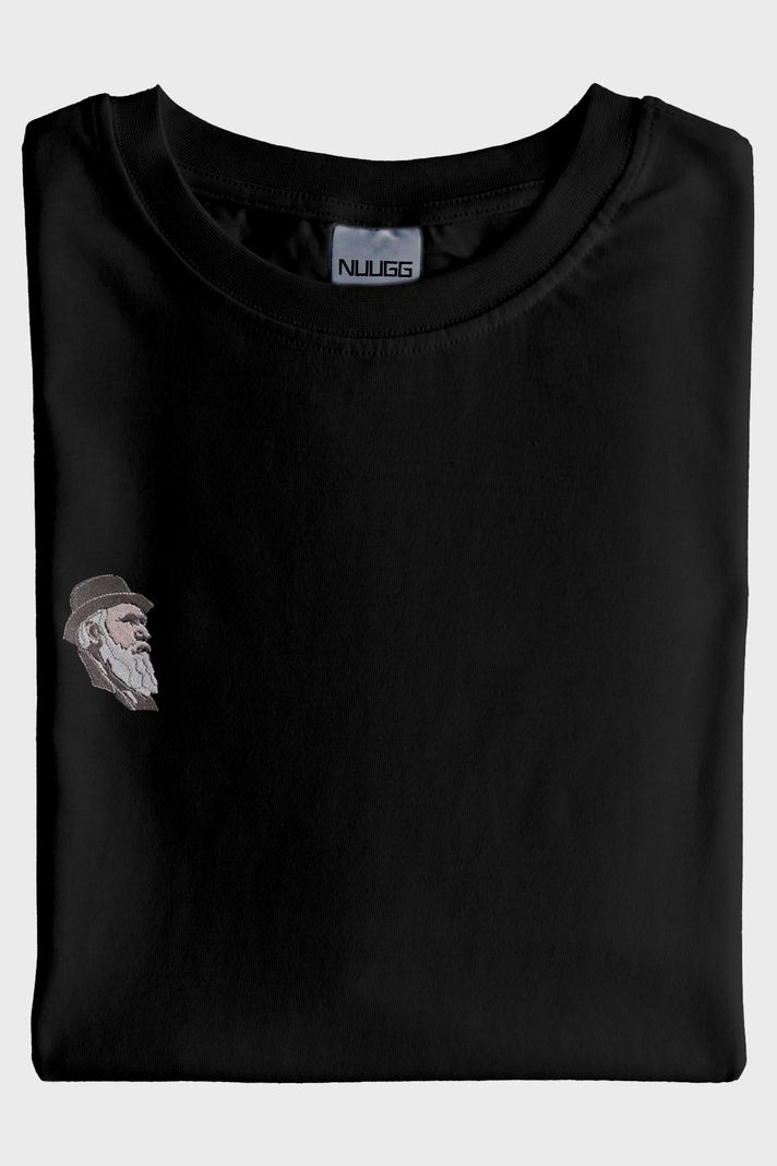 Charles Darwin Desenli Nakış Siyah T-Shirt - Evrim Ağacı Temalı