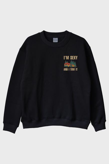 I'M SEXY AND I TOW IT Karavan Baskılı Siyah Bisiklet Yaka Sweatshirt