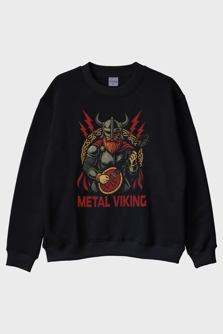 Metal Viking Siyah Bisiklet Yaka Sweatshirt