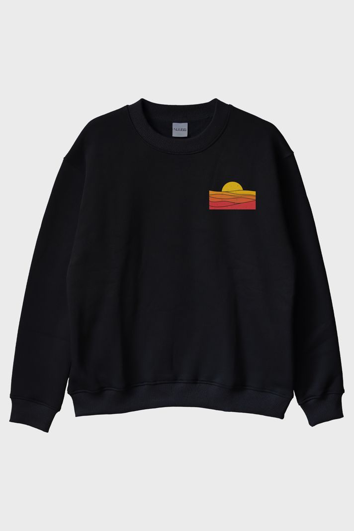 Güneş Baskılı Minimalist Bisiklet Yaka Sweatshirt