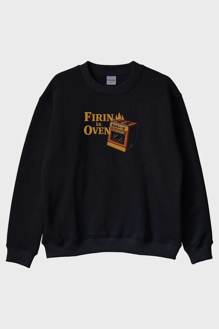 Fırın Mizah Siyah Bisiklet Yaka Sweatshirt
