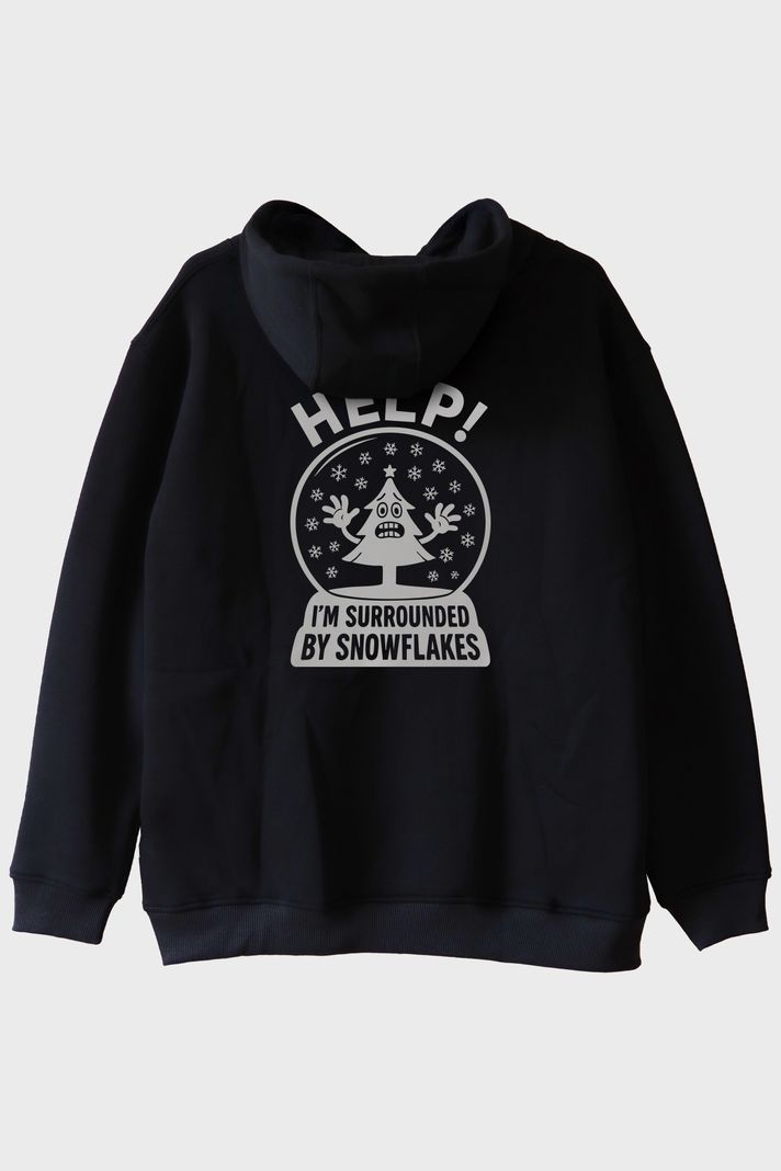 Help! I'm Surrounded by Snowflakes İronik Tasarım Baskılı Siyah Hoodie