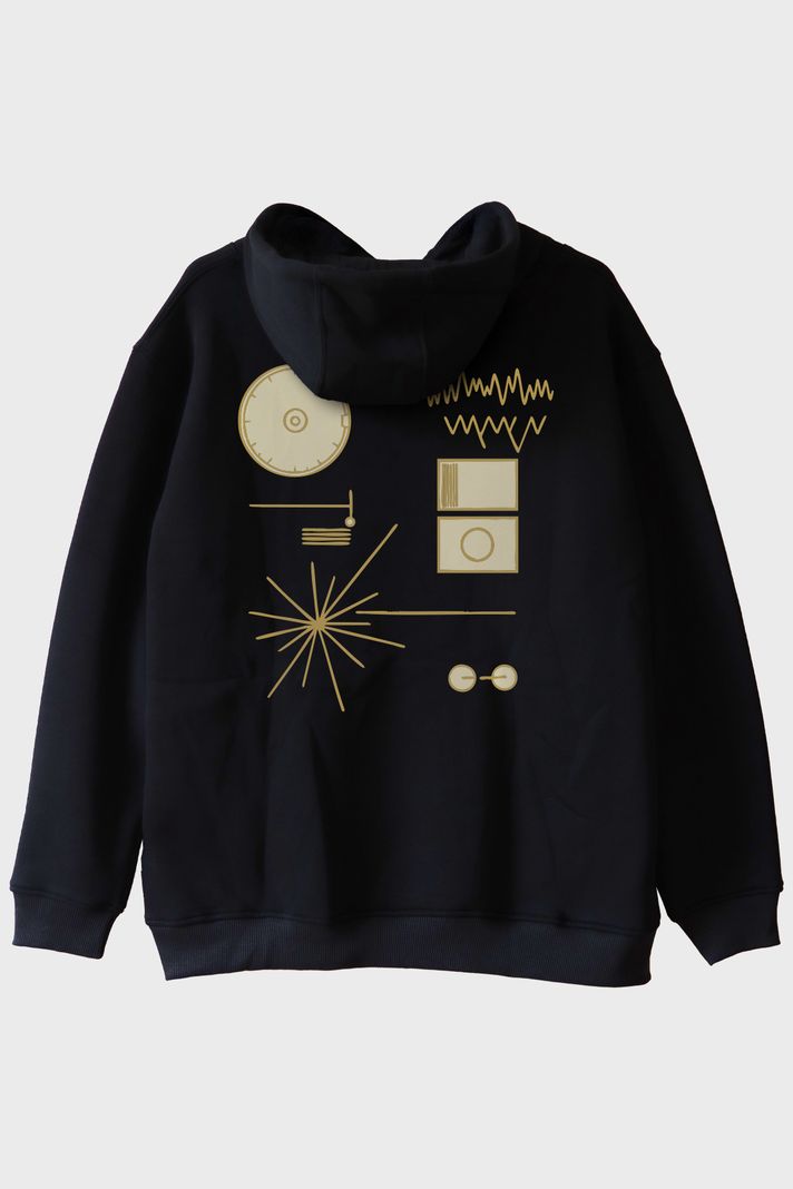 Golden Record Uzay Temalı Minimalist Bilim Siyah Hoodie
