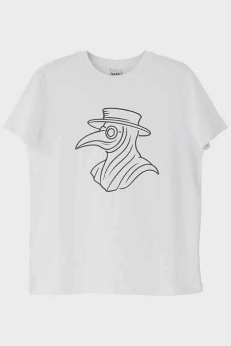 Veba Doktoru Maskesi Baskılı Minimal Beyaz Tişört