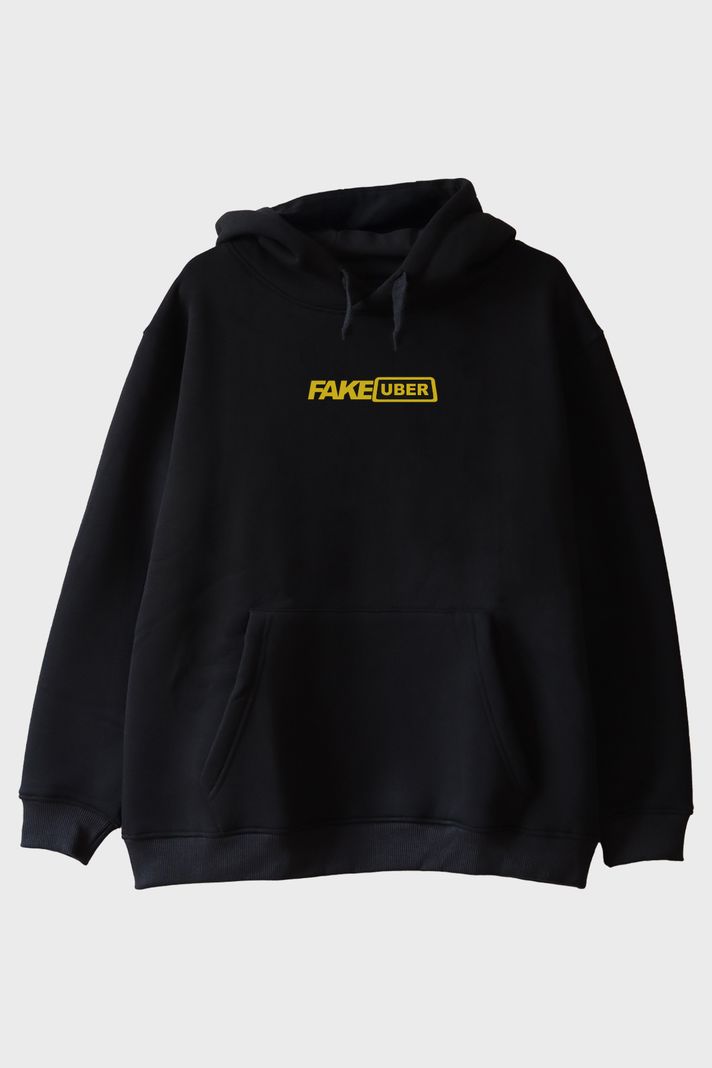 Fake Uber Mizahi Siyah Hoodie