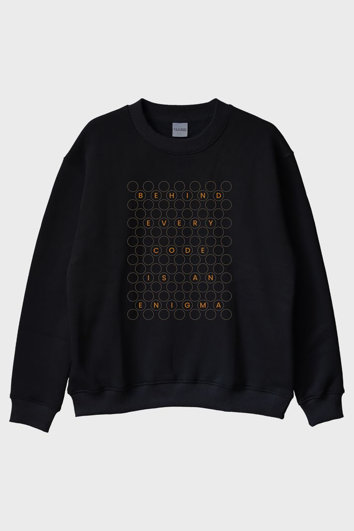 Behind Every Code is an Enigma Baskılı Siyah Bisiklet Yaka Sweatshirt