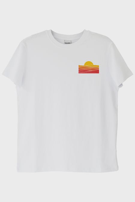 Güneş Baskılı Minimalist Beyaz T-Shirt