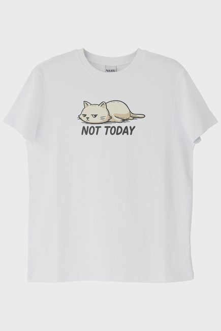 Yorgun Kedi Mizahi Not Today Beyaz Tişört